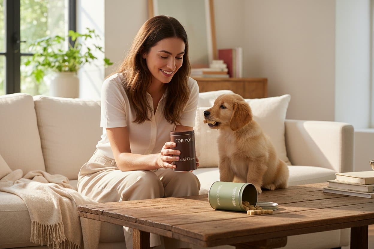 A person sharing a treat with their dog