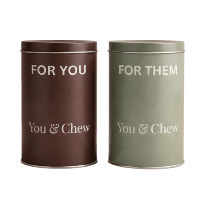 The You & Chew tins, packed as a pair